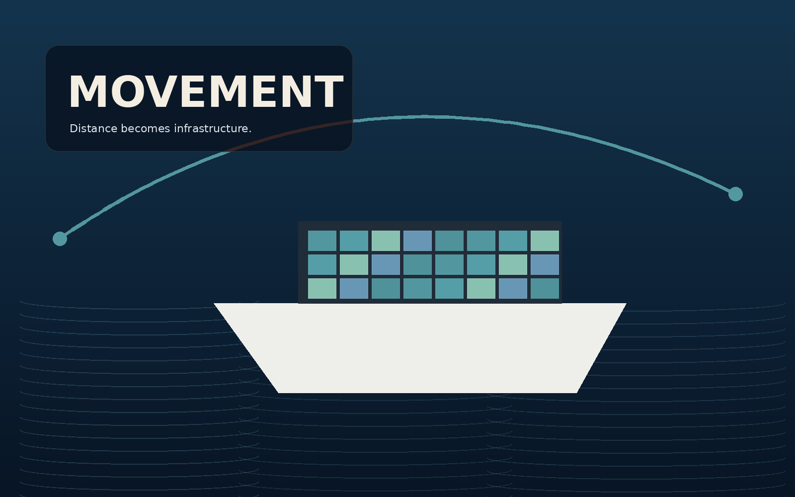 Stylized container ship and global transport route