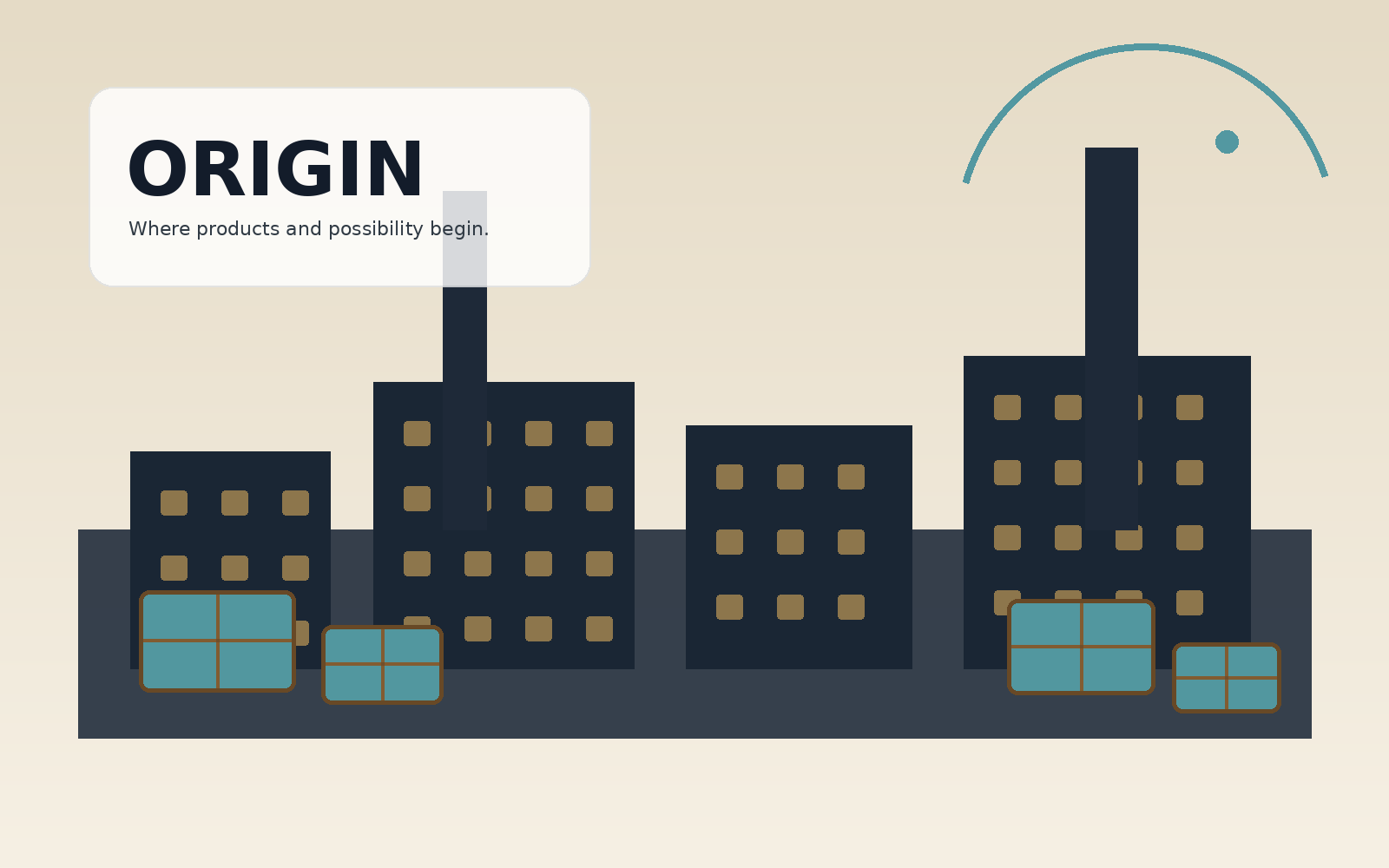 Stylized factories, goods and origin points